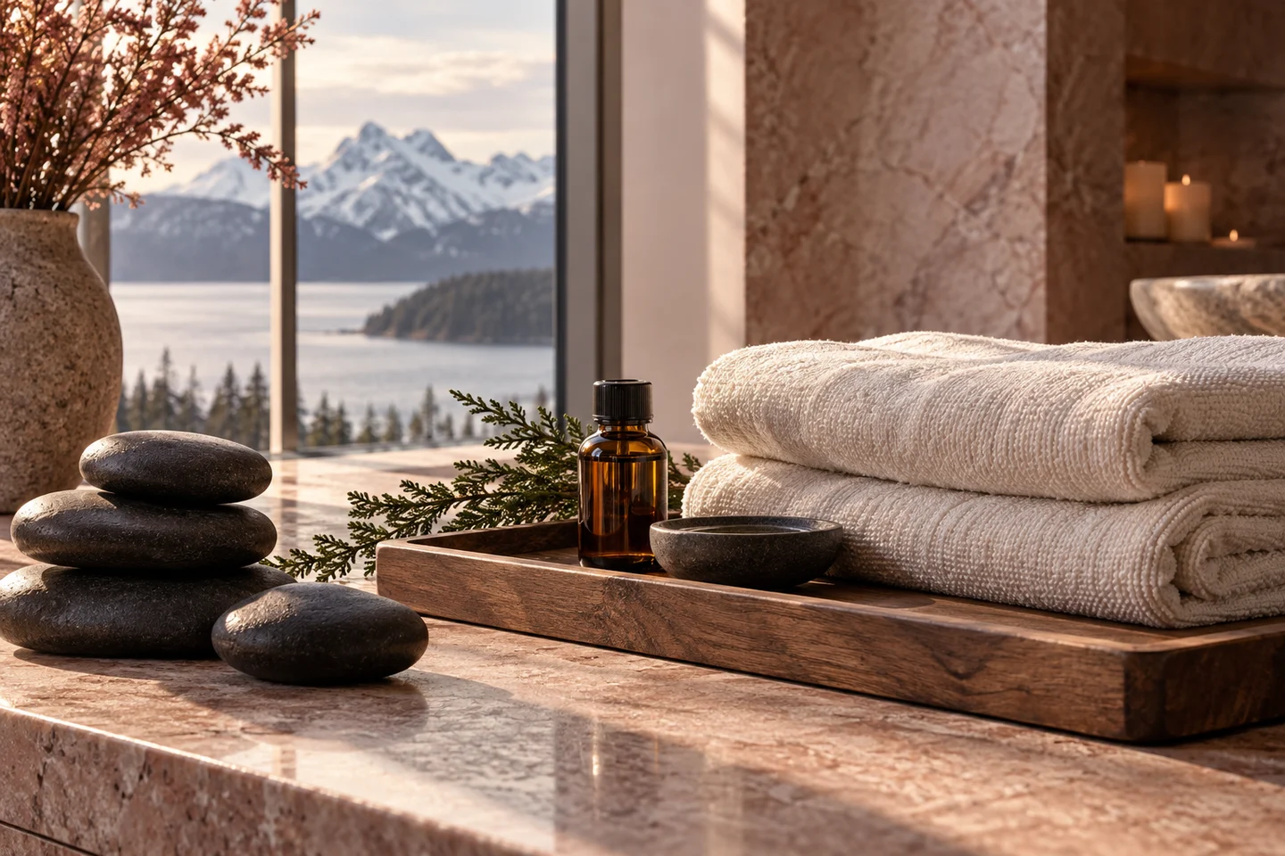 Massage stones and warm towels prepared for a treatment